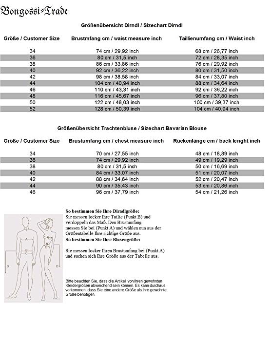 Bluse 34-46 schwarz Gr Bongossi-Trade Dirndl 3 TLG.Trachtenkleid Kleid Schürze